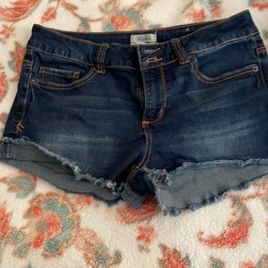 Frayed dark blue jeans shorts size 11
